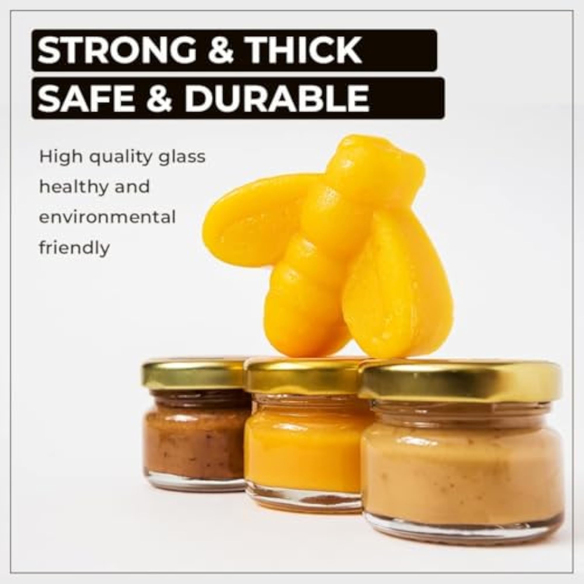 Small Glass Jar with Golden Airtight Lid, Pack of 3